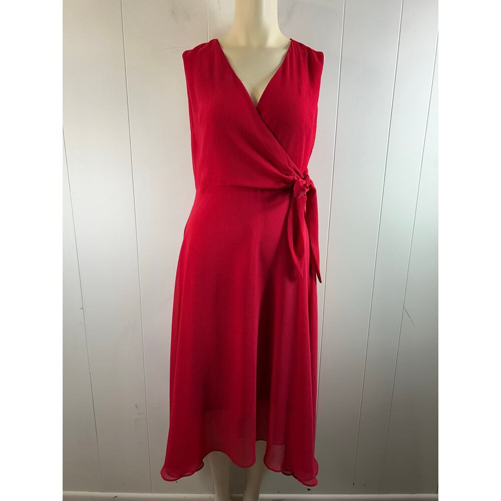 Karl Lagerfeld Paris soft pink red sleeveless Faux Wrap tie waist dress size 6